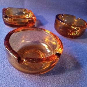 Amber Glass Ashtrays, 3